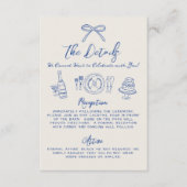 Handgetekende Blue Wedding Details Informatiekaartje (Voorkant)