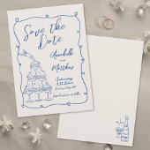 Handgetekende Blue Wedding Save The Date