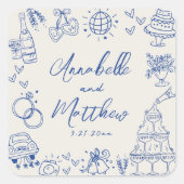 Handgetekende  Blue Wedding Vierkante Sticker (Voorkant)