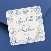 Handgetekende  Blue Wedding Vierkante Sticker