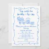 Handgetekende Blue Whimsical Tea Vrijgezellenfeest Kaart (Voorkant)