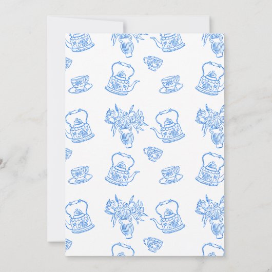 Handgetekende Blue Whimsical Tea Vrijgezellenfeest Kaart (Achterkant)