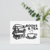 Handgetekende boeken en thee briefkaart (Staand voorkant)