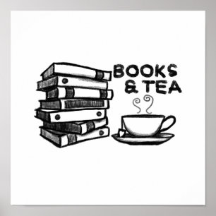 Handgetekende boeken en thee poster