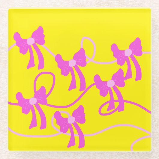 Handgetekende Bogen Roze Gele Lovers Glazen Onderzetter (Voorkant)