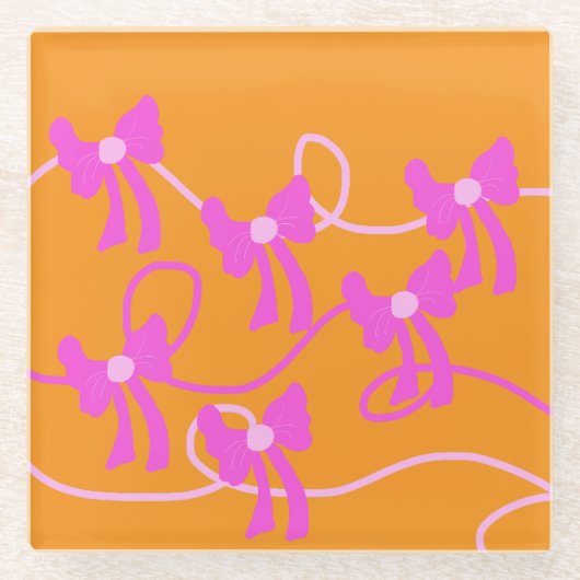 Handgetekende Bogen Roze Gele Lovers Glazen Onderzetter (Voorkant)