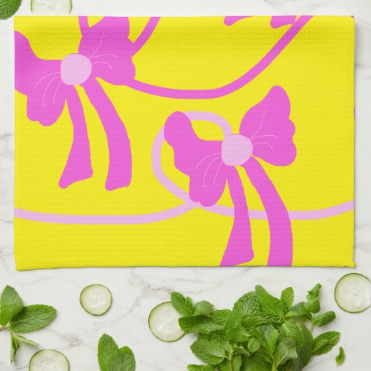 Handgetekende Bogen Roze Gele Lovers Theedoek (Gevouwen)