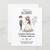 Handgetekende Boho bruid bruidegom Schattigee brui (Voorkant / Achterkant)