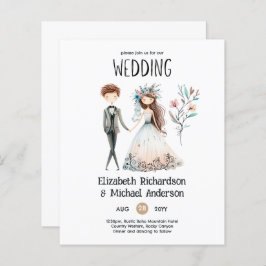 Handgetekende Boho bruid bruidegom Schattigee brui