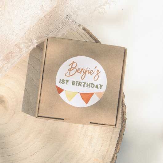 Handgetekende Boho kleur Bunting Boy Verjaardagsfe Ronde Sticker