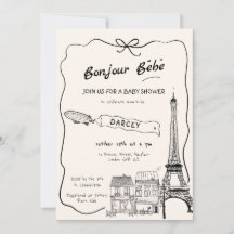 Handgetekende Bonjour Bebe Frans Baby shower