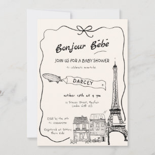 Handgetekende Bonjour Bebe Frans Baby shower Kaart