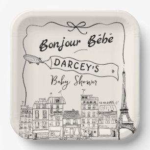 Handgetekende Bonjour Bebe Frans Baby shower Papieren Bordje