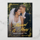 Handgetekende boogframe getrouwd vrolijk pasgetrou folie feestdagenkaart (Voorkant)