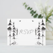 Handgetekende bos- en bergbestemming bruiloft RSVP kaartje (Staand voorkant)