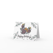 Handgetekende Bosvos Bloemrijke Maan Kerstkaart