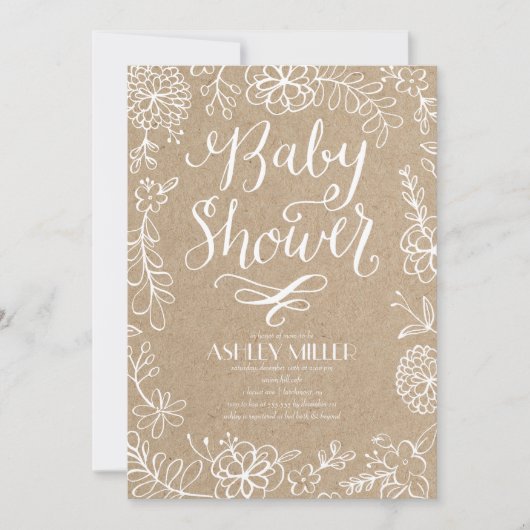 Handgetekende Botanicals Rustieke Kraft | Baby Sho Kaart (Voorkant)
