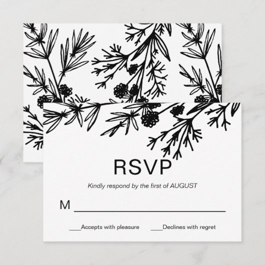 Handgetekende botanische bladeren RSVP-kaart Kaart (Voorkant / Achterkant)