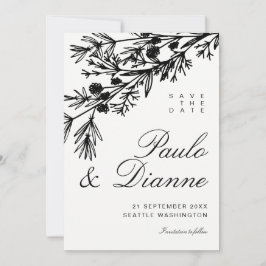 Handgetekende botanische bladeren Save the Date Kaart