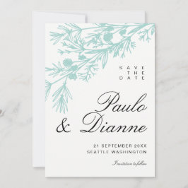 Handgetekende Botanische Bladeren Save the Date Kaart