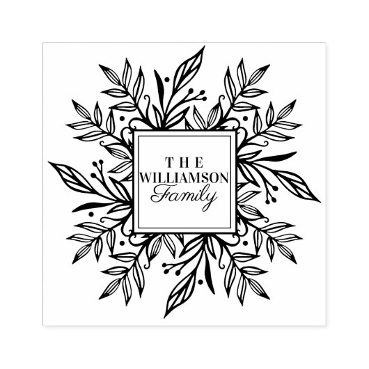 Handgetekende Botanische Bloeiende Krans Familiena Rubberstempel (Afrduk)