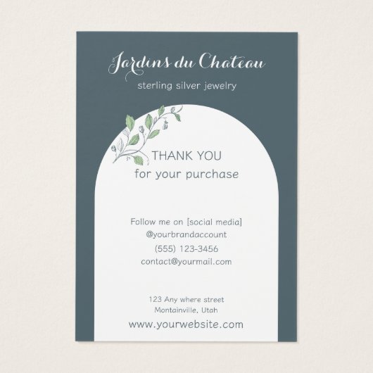 Handgetekende botanische Franse displaykaart voor Visitekaartje (Achterkant)