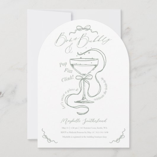 Handgetekende Bows Bubbly Cocktail Vrijgezellenfee Kaart (Voorkant)