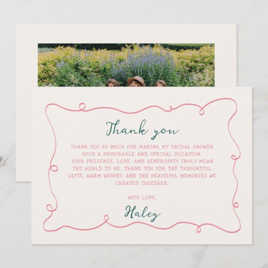 Handgetekende Bruidsdouche Bedankkaart (Voorkant / Achterkant)