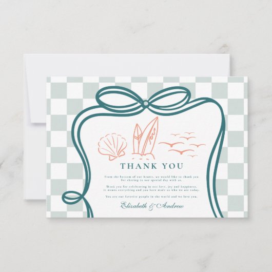 handgetekende bruiloft aan de kust bedankkaart (Voorkant)