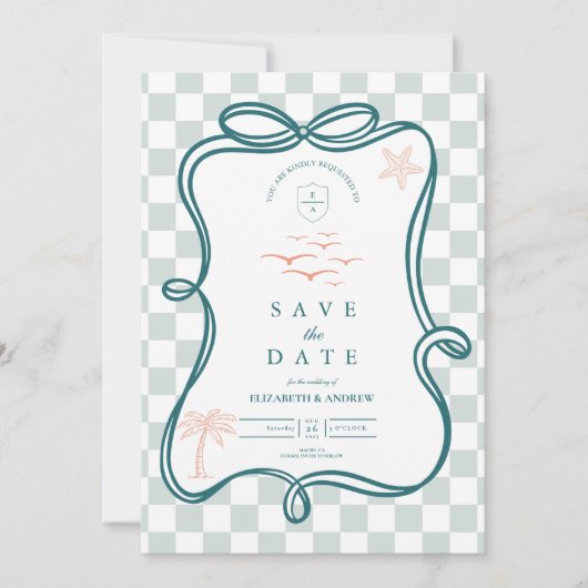handgetekende bruiloft aan de kust save the date (Voorkant)