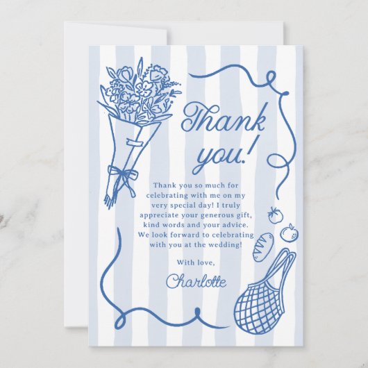 Handgetekende Bruiloftsborrel 'Fresh Off the Marke Bedankkaart (Voorkant)