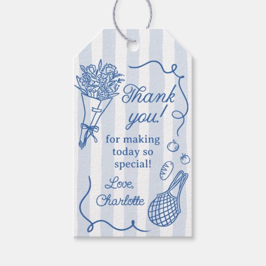 Handgetekende Bruiloftsborrel Vers Van de Markt Cadeaulabel (Voorkant)