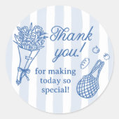 Handgetekende Bruiloftsfeest 'Fresh Off the Market Ronde Sticker (Voorkant)