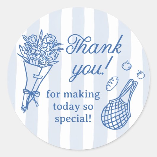 Handgetekende Bruiloftsfeest 'Fresh Off the Market Ronde Sticker (Voorkant)