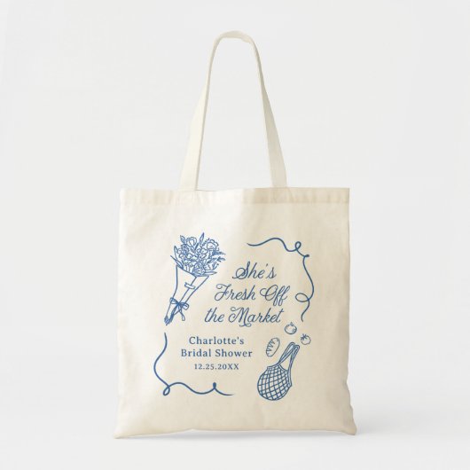 Handgetekende Bruiloftsfeest 'Fresh Off the Market Tote Bag (Voorkant)