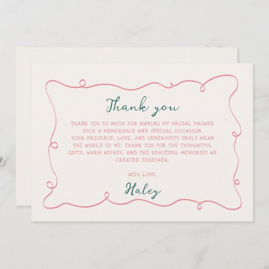 Handgetekende Bruiloftsshower Bedankkaart (Voorkant / Achterkant)