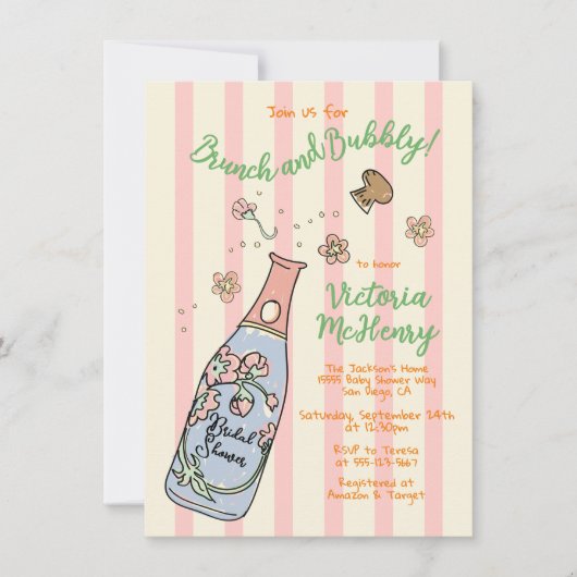 Handgetekende brunch en bubbelig Vrijgezellenfeest Kaart (Voorkant)