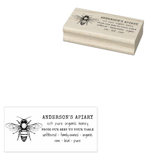 Handgetekende Bumblebee Pure Organic Honey Stamp Rubberstempel (Gestempeld)