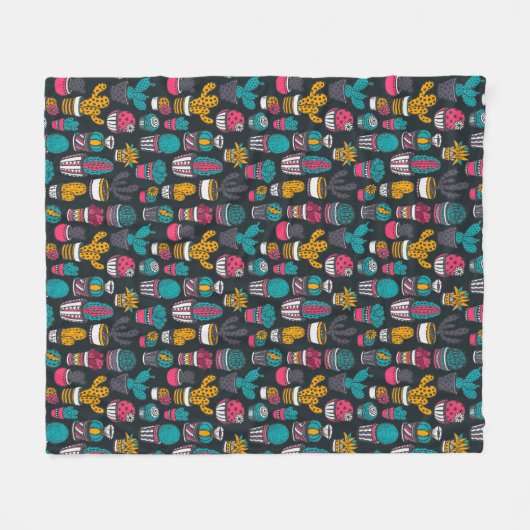 Handgetekende cactus in Schetsenstijlpatroon Fleece Deken (Voorkant (Horizontaal))