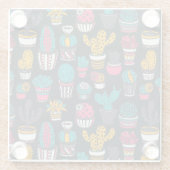 Handgetekende cactus in Schetsenstijlpatroon Glazen Onderzetter (Achterkant)