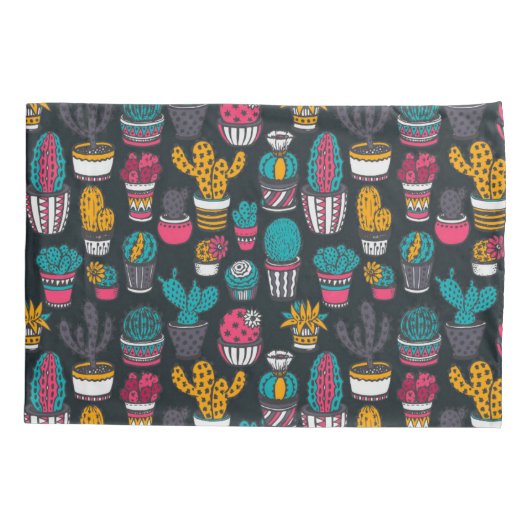 Handgetekende cactus in Schetsenstijlpatroon Kussensloop (Achterkant-Links)