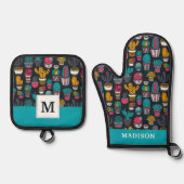 Handgetekende cactus in Schetsenstijlpatroon Ovenwant & Pannenlap Set (Voorkant)