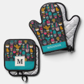 Handgetekende cactus in Schetsenstijlpatroon Ovenwant & Pannenlap Set (Voorkant / Achterkant)