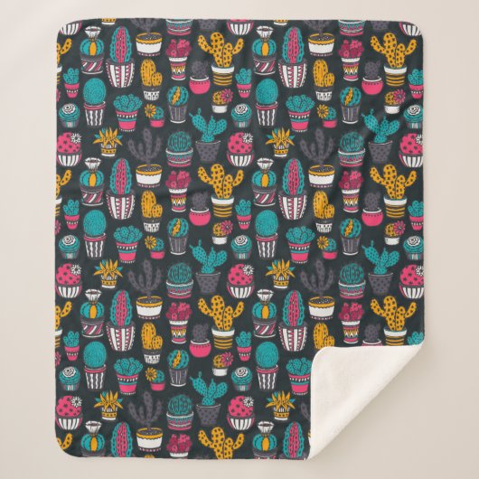 Handgetekende cactus in Schetsenstijlpatroon Sherpa Deken (Voorkant)
