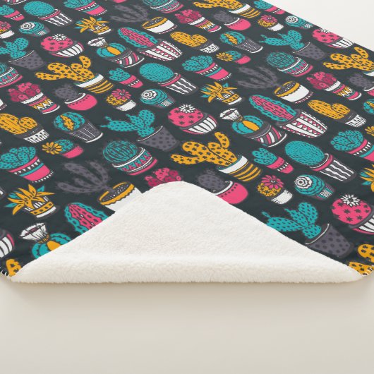 Handgetekende cactus in Schetsenstijlpatroon Sherpa Deken (3/4)