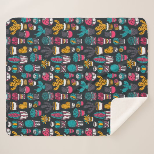 Handgetekende cactus in Schetsenstijlpatroon Sherpa Deken (Voorkant (horizontaal))