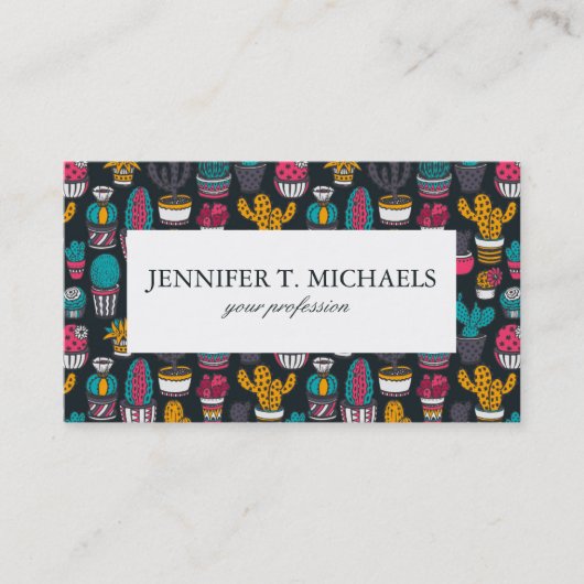 Handgetekende cactus in Schetsenstijlpatroon Visitekaartje (Voorkant)