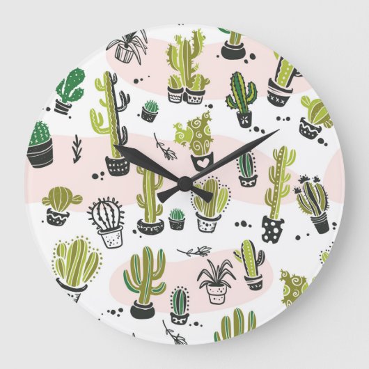 Handgetekende cactus: naadloos. grote klok (Voorkant)