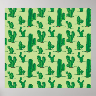 Handgetekende cactus: naadloos patroon. poster