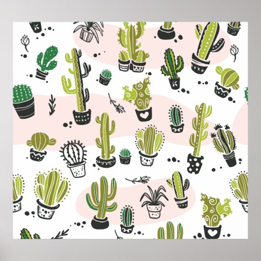 Handgetekende cactus: naadloos. poster (Voorkant)